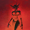 postcard femme démon rouge