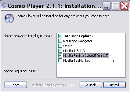 Cosmo Player 2.1.1 installation...